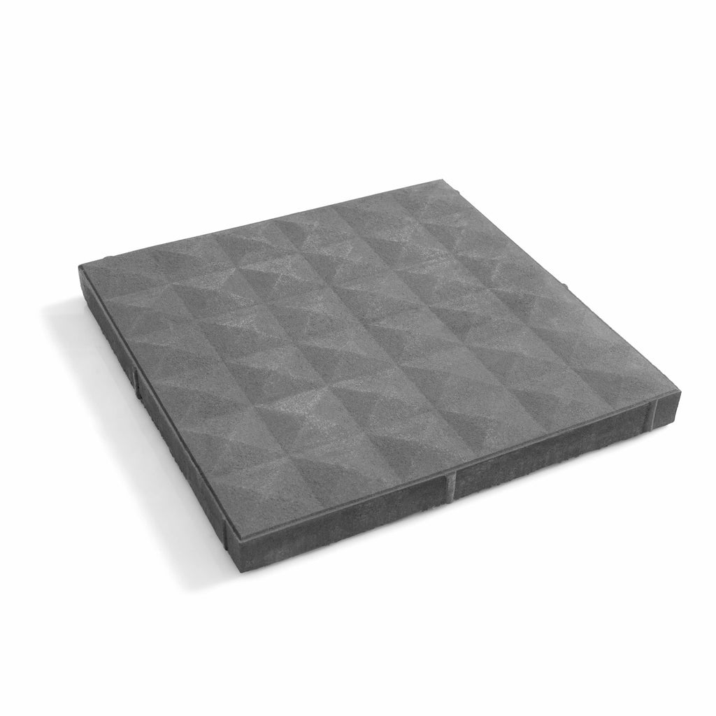 Grafiskt mönstrad Spektra-platta 400x400x40 mm i antracit från S:T Eriks med unik mörkare nyans och stilren finish. Stengrossen säljer produkten.